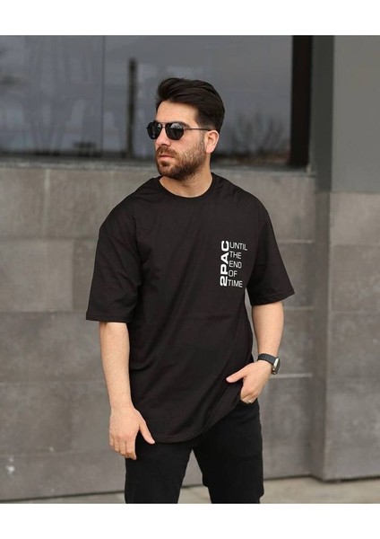 2pac Baskılı Siyah Unisex Oversize T-Shirt fiyatları