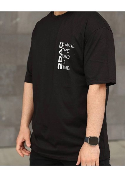 2pac Baskılı Siyah Unisex Oversize T-Shirt modelleri