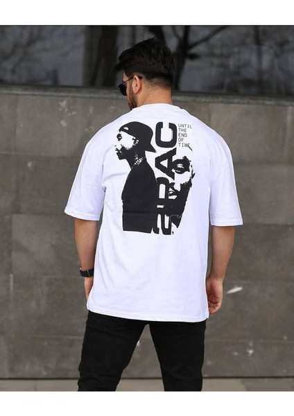 2pac Baskılı Siyah Unisex Oversize T-Shirt modelleri