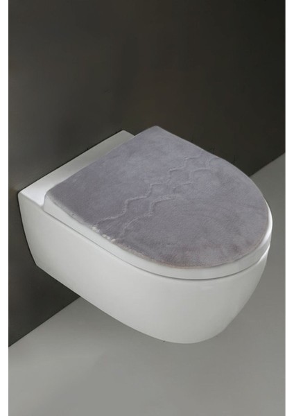 Klozet Kapak Örtüsü Peluş Düz Gri