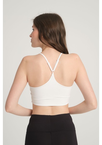 Çapraz Ayarlanabilir Askılı Beyaz Crop Top Xs