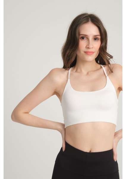 Çapraz Ayarlanabilir Askılı Beyaz Crop Top Xs