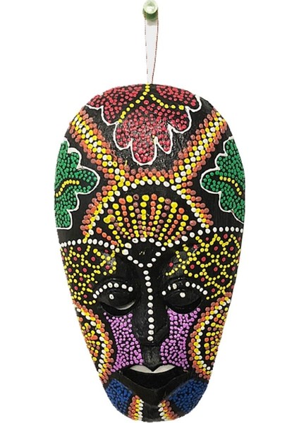 Ahşap Aborjin Mask 20 cm Renkli Duvar Dekoru Maske