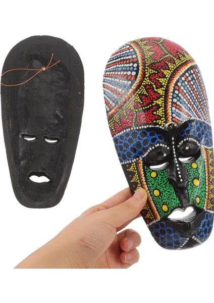 Ahşap Aborjin Mask 20 cm Renkli Duvar Dekoru Maske