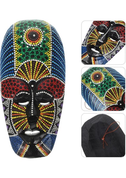 Ahşap Aborjin Mask 20 cm Renkli Duvar Dekoru Maske