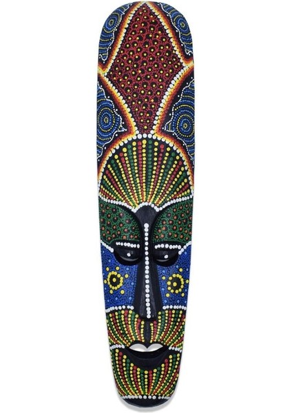 Ahşap Aborjin Mask 50 cm Renkli Duvar Dekoru Maske