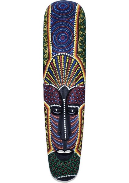 Ahşap Aborjin Mask 50 cm Renkli Duvar Dekoru Maske