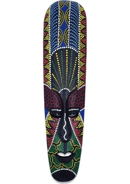 Ahşap Aborjin Mask 50 cm Renkli Duvar Dekoru Maske