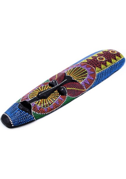 Ahşap Aborjin Mask 50 cm Renkli Duvar Dekoru Maske