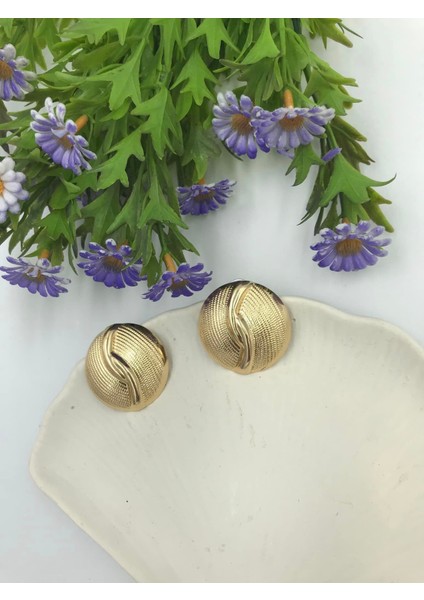 Kadın Gold Renk Düğme Detaylı Paslanmaz Çelik Bijuteri Küpe fırsatları