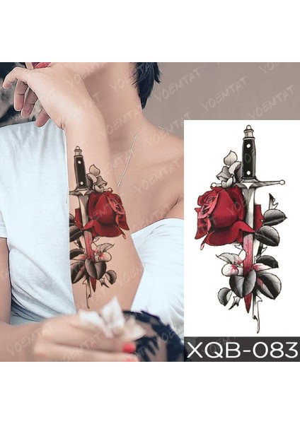 Gerçekci Kılıç ve Gül Geçici Dövme Tattoo Dövme Etiket Kadın Erkek Kol Bacak