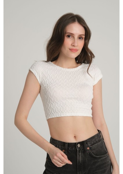 Bürümcük Desenli Beyaz Crop Top M