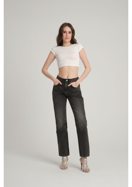 Bürümcük Desenli Beyaz Crop Top M