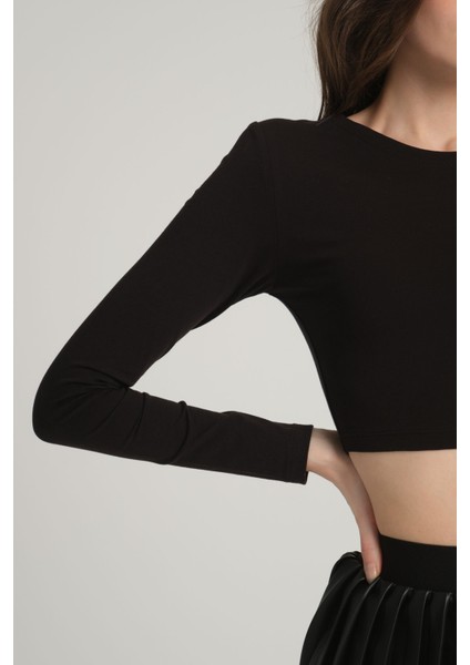 Tek Omuz Siyah Crop Top L