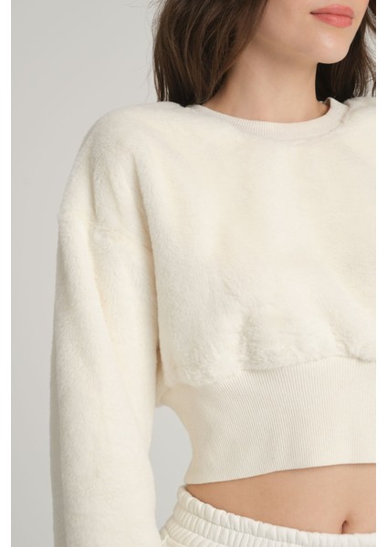 Peluş Ekru Sweatshirt Xs