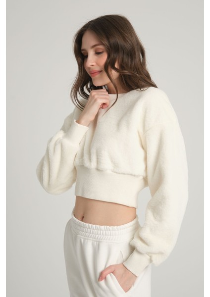 Peluş Ekru Sweatshirt Xs