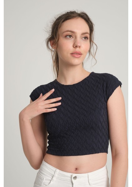 Bürümcük Desenli Kobalt Crop Top Xs