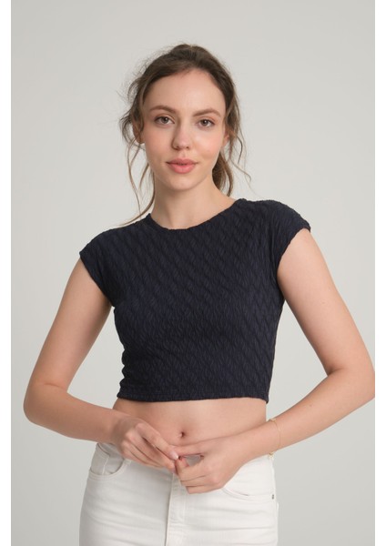 Bürümcük Desenli Kobalt Crop Top Xs