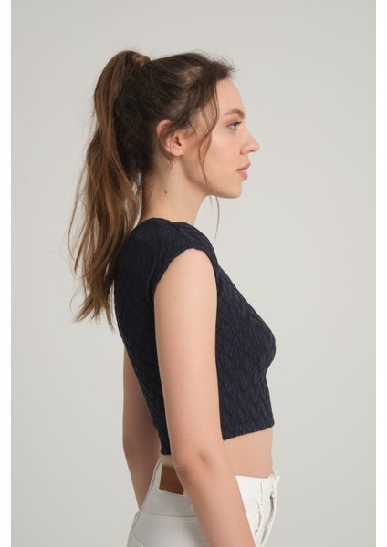 Bürümcük Desenli Kobalt Crop Top Xs