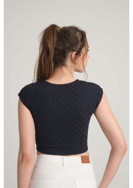 Bürümcük Desenli Kobalt Crop Top Xs