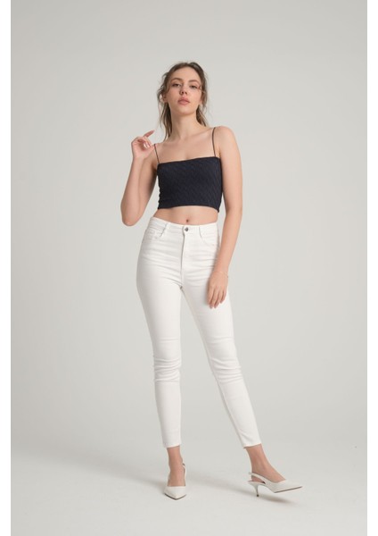 Bürümcük Desenli Askılı Kobalt Crop Top modelleri