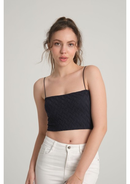 Bürümcük Desenli Askılı Kobalt Crop Top fırsatları