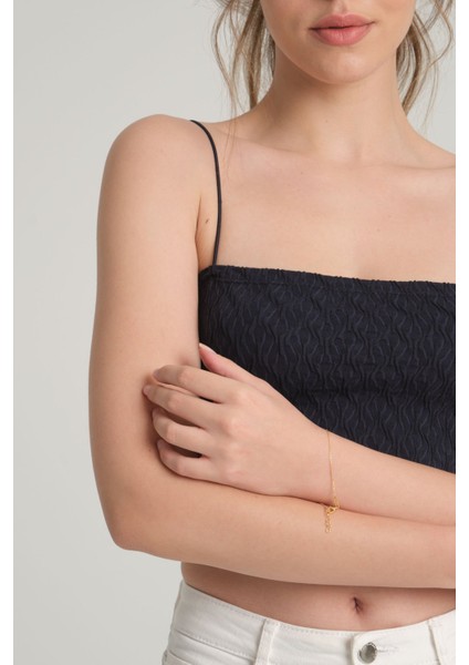 Bürümcük Desenli Askılı Kobalt Crop Top indirimleri