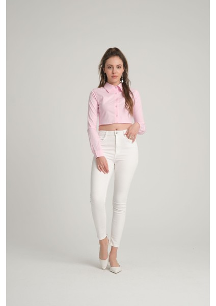 Pembe Crop Poplin Gömlek Xs