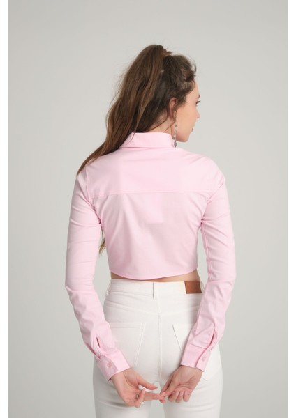 Pembe Crop Poplin Gömlek Xs