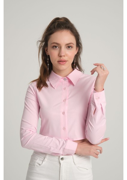 Pembe Crop Poplin Gömlek Xs