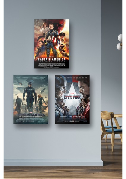 3lü Set Captain America Posterleri & Kaptan Amerika Posterleri & Marvel Posterleri Mlknkm1