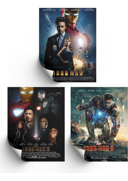 3lü Set Demir Adam Posterleri & Set iron Man Posterleri & Marvel Posterleri Mlknkm1