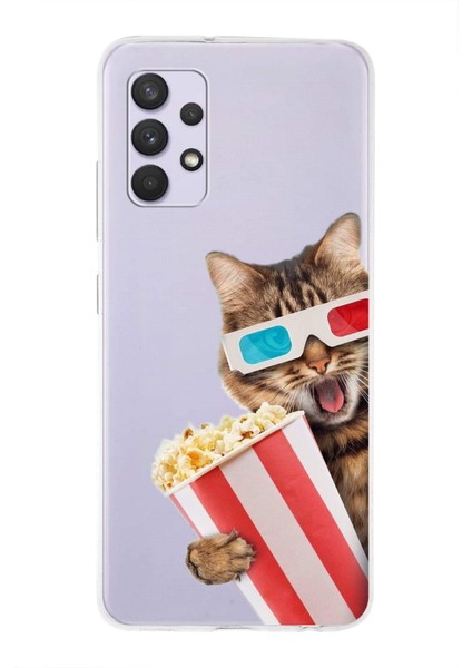 Samsung Galaxy A13 4g ile Uyumlu 1mm Slim Fit Kedi 1 050B Baskılı Şeffaf Silikon Kılıf