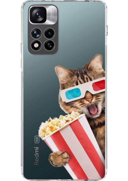Xiaomi Redmi Note 11 Pro Plus ile Uyumlu 1mm Slim Fit Kedi 2 050B Baskılı Şeffaf Silikon Kılıf