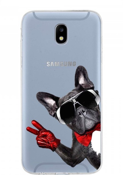 Samsung Galaxy J5 Pro ile Uyumlu 1mm Slim Fit Köpek 1 050E Baskılı Şeffaf Silikon Kılıf