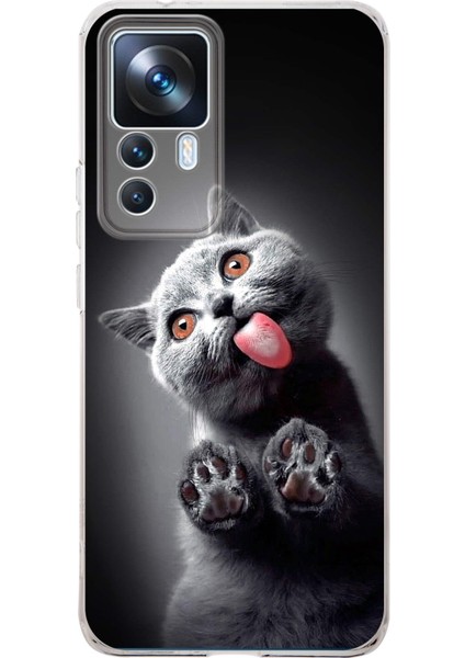 Xiaomi Mi 12T ile Uyumlu 1mm Slim Fit Kedi 3 050C Baskılı Şeffaf Silikon Kılıf