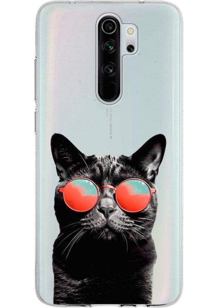 Xiaomi Redmi Note 8 Pro ile Uyumlu 1mm Slim Fit Kedi 4 050D Baskılı Şeffaf Silikon Kılıf
