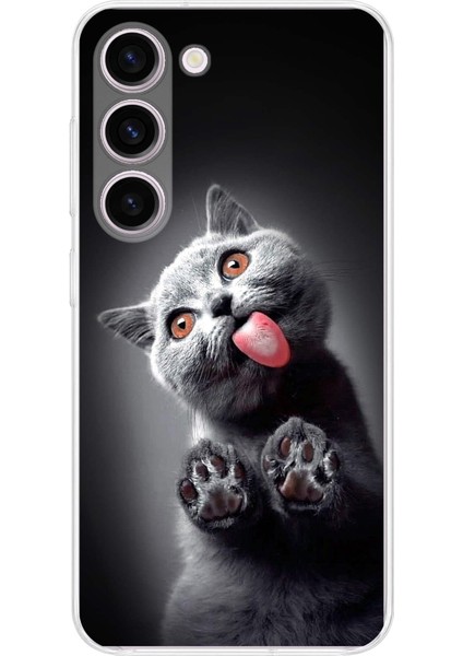 Samsung Galaxy S23 Plus ile Uyumlu 1mm Slim Fit Kedi 2 050C Baskılı Şeffaf Silikon Kılıf