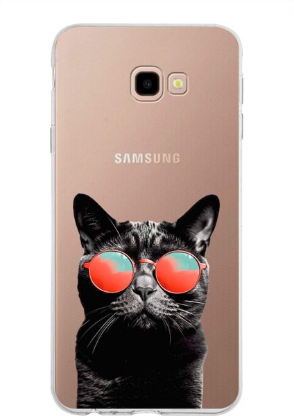 Samsung Galaxy J4 Plus ile Uyumlu 1mm Slim Fit Kedi 4 050D Baskılı Şeffaf Silikon Kılıf