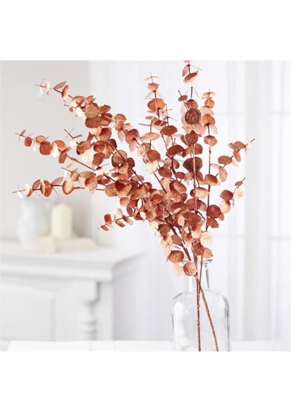 Yapay Çiçek Bakır Bronz Renk Okaliptus 3dallı Uzun Dal 76CM Eucalyptus