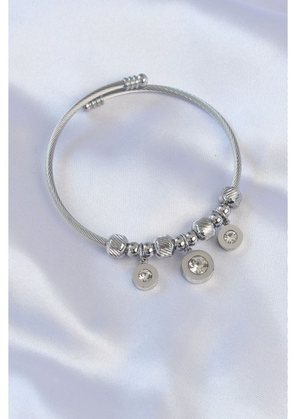 316L Çelik Gümüş Renk Zirkon Taşlı Cartier Model Charm Bileklik - EBJ240613W24948