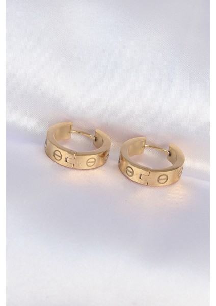 316L Çelik Gold Renk Cartier Model Halka Küpe - EBJ240613W24951