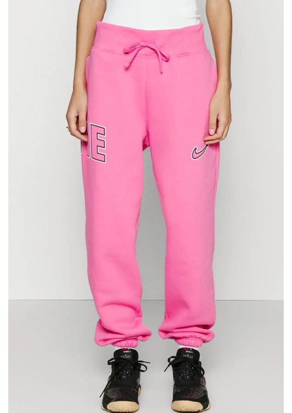 Sportswear Phoenix Fleece Yüksek Belli Oversize Kesim Pembe Kadın Eşofman Altı