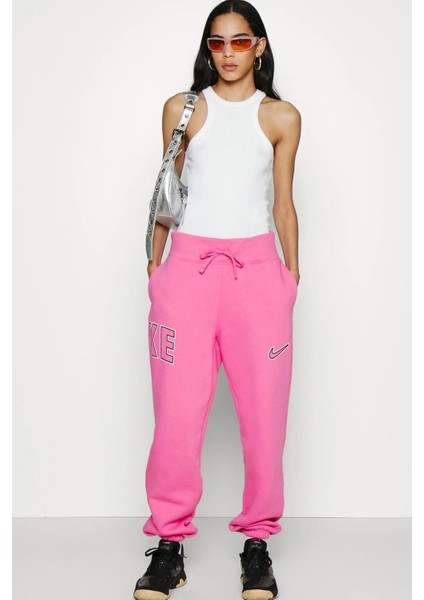 Sportswear Phoenix Fleece Yüksek Belli Oversize Kesim Pembe Kadın Eşofman Altı modelleri