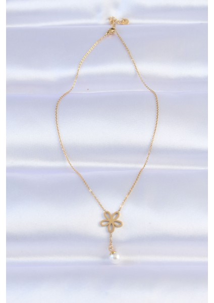 316L Çelik Zincir Gold Renk Inci Detay Çiçek Kolye - EBJ240613W24928 fiyatları