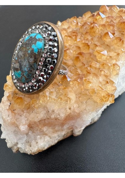 Tekno Trust Markazit Otantik Bakır Görünümlü Markazit ve Zirkon Taşlı Kadın Gümüş Yüzük 925 Ayar 12.49 Gram Güm