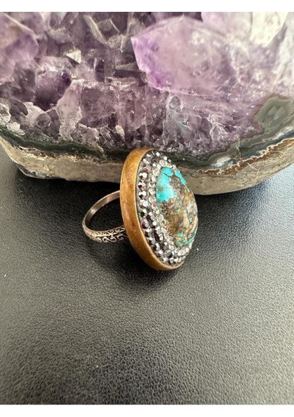 Tekno Trust Markazit Otantik Bakır Görünümlü Markazit ve Zirkon Taşlı Kadın Gümüş Yüzük 925 Ayar 12.49 Gram Güm modelleri