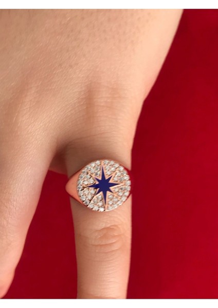 Tekno Trust Parlak Lazer Mineli Kutup Yıldızı Serçe Parmak Yüzük Rose Yuvarlak 925 Ayar Zirkon Taş Gümüş Pembe fiyatları