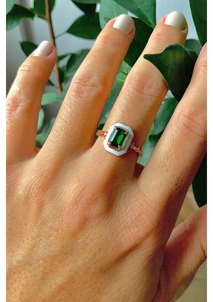 Tekno Trust Altın Kadın 925 Ayar Altın Kaplama Zümrüt Taşlı Mineli Gümüş Yüzük Mineli Zirkon Taş Zümrüt 925 Aya