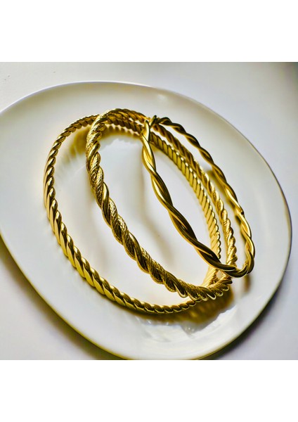 Parlanda Accessories Çelik Ajda Bilezik 3’lü Burma Takım Gold Renk